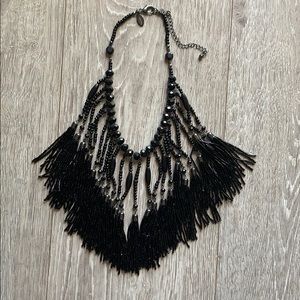Chico’s black beaded tassel necklace